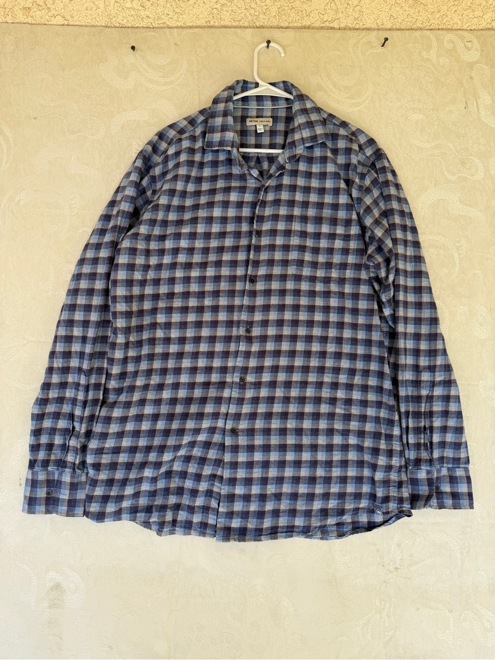 Peter Millar Blue Gray Plaid Long-Sleeve Button-Down Shirt